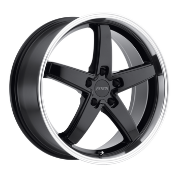 18x8 5x114.3 Petrol Wheels P1B Gloss Black With Machined Cut Lip 40 offset 76.1 hub