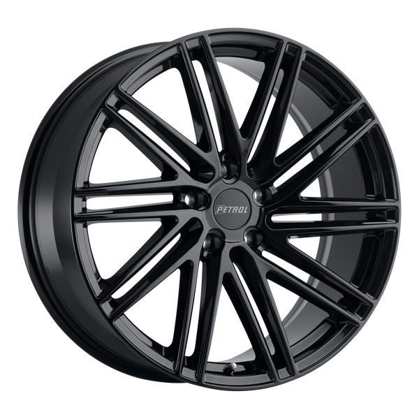 18x8 5x115 Petrol Wheels P1C Gloss Black 40 offset 76.1 hub