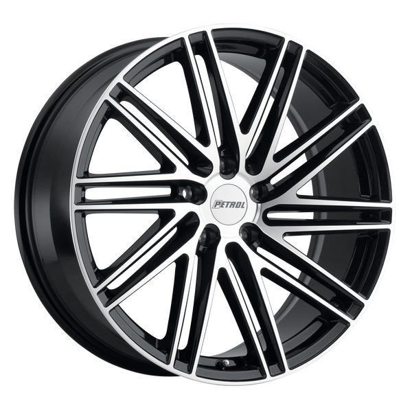 18x8 5x105 Petrol Wheels P1C Gloss Black With Machined Face 40 offset 72.1 hub
