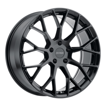 20x8.5 5x114.3 Petrol Wheels P2B Gloss Black 40 offset 76.1 hub