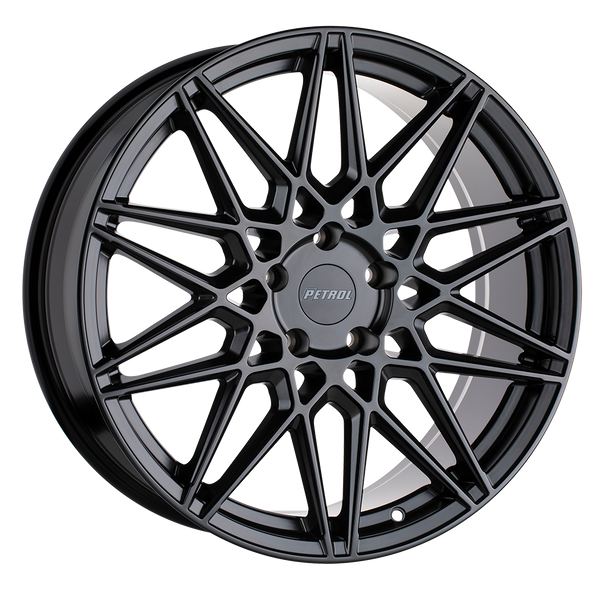 18x8 5x108 Petrol Wheels P3C Semi Gloss Black 40 offset 72.1 hub