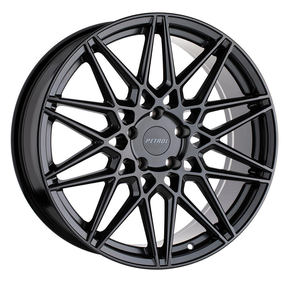 17x8 5x108 Petrol Wheels P3C Semi Gloss Black 40 offset 72.1 hub