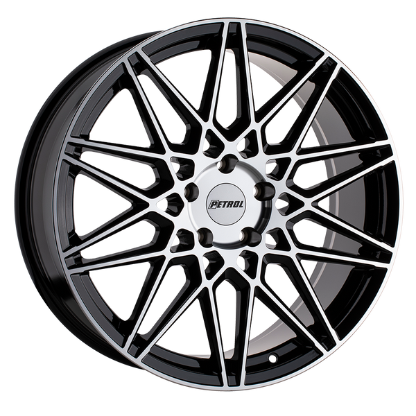 20x8.5 5x115 Petrol Wheels P3C Gloss Black With Machined Face 40 offset 76.1 hub