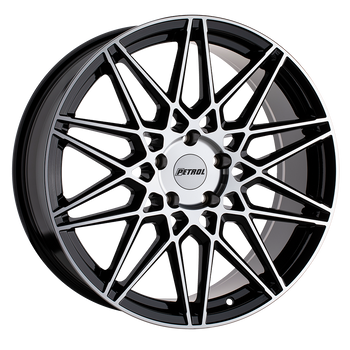 20x8.5 5x115 Petrol Wheels P3C Gloss Black With Machined Face 40 offset 76.1 hub