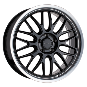 20x8.5 5x114.3 Petrol Wheels P4C Gloss Black With Machined Cut Lip 40 offset 76.1 hub