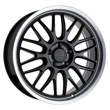 20x8.5 5x114.3 Petrol Wheels P4C Gloss Black With Machined Cut Lip 40 offset 76.1 hub