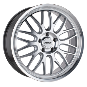 20x8.5 5x115 Petrol Wheels P4C Silver With Machined Face And Lip 40 offset 76.1 hub