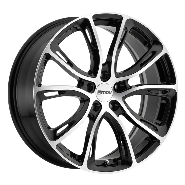 18x8 5x120 Petrol Wheels P5A Gloss Black With Machined Cut Face 35 offset 76.1 hub