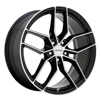 19x8 5x120 Petrol Wheels P5C Gloss Black With Machined Face 35 offset 76.1 hub