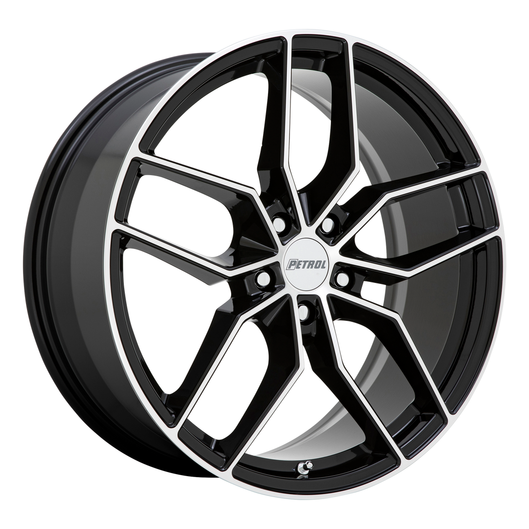 17x8 5x108 Petrol Wheels P5C Gloss Black With Machined Face 40 offset 72.1 hub