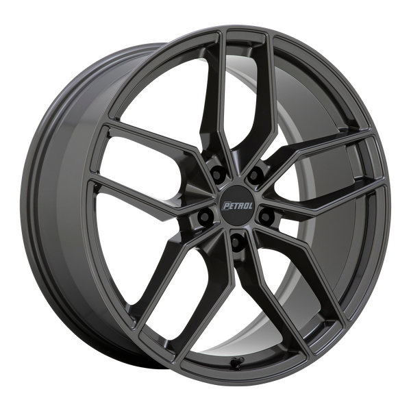 17x8 5x120 Petrol Wheels P5C Gloss Gunmetal 35 offset 76.1 hub