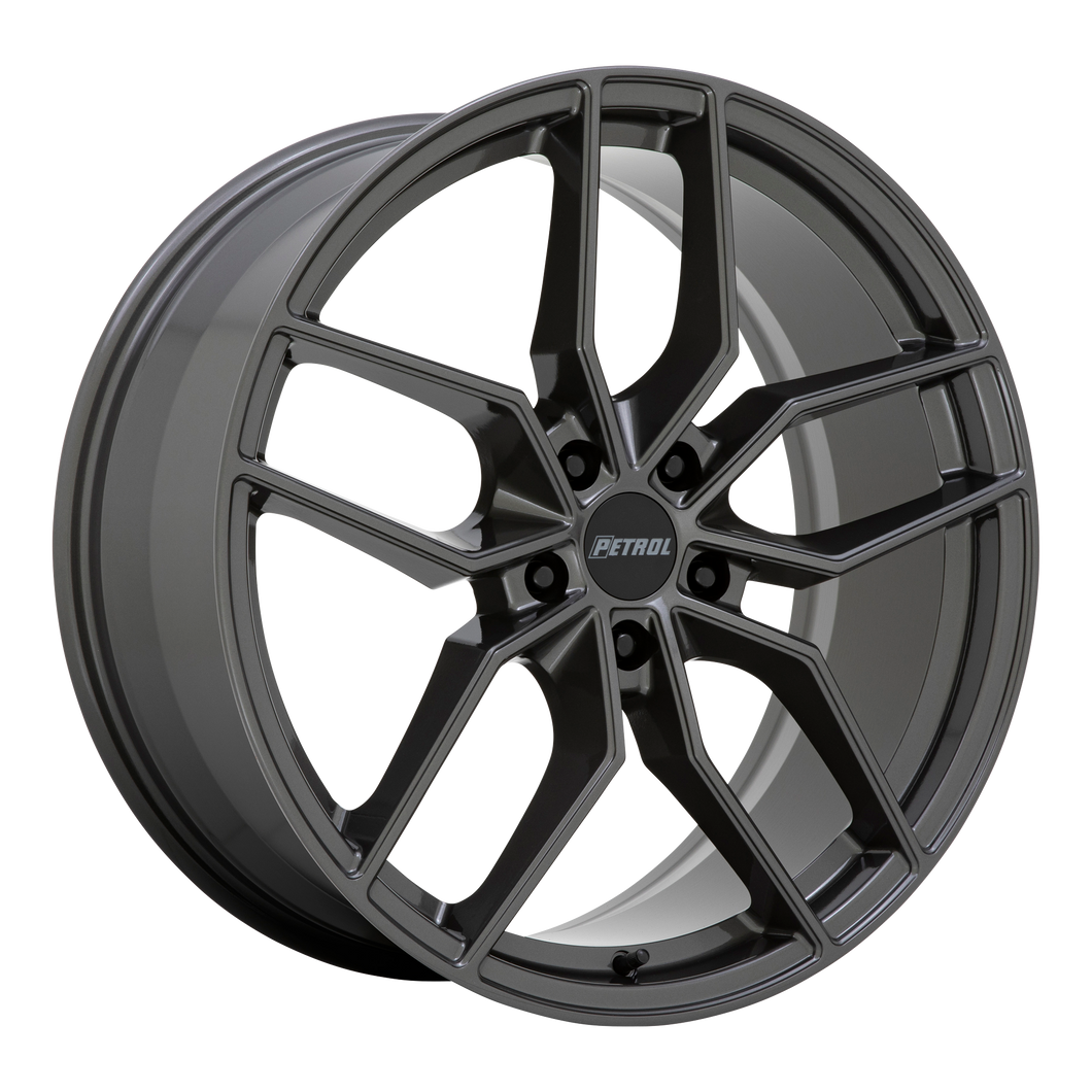 17x8 5x120 Petrol Wheels P5C Gloss Gunmetal 35 offset 76.1 hub