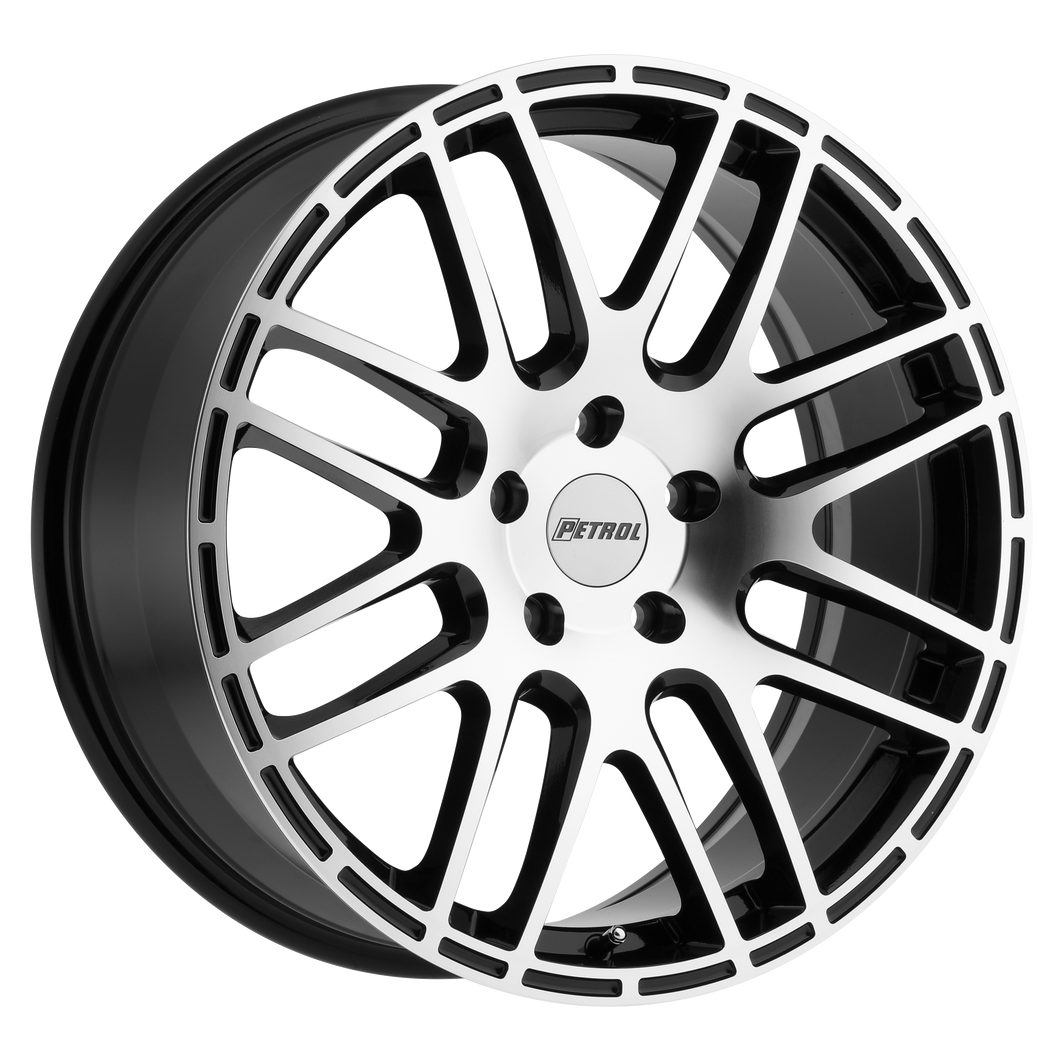 18x8 5x110 Petrol Wheels P6A Gloss Black With Machined Cut Face 40 offset 72.1 hub