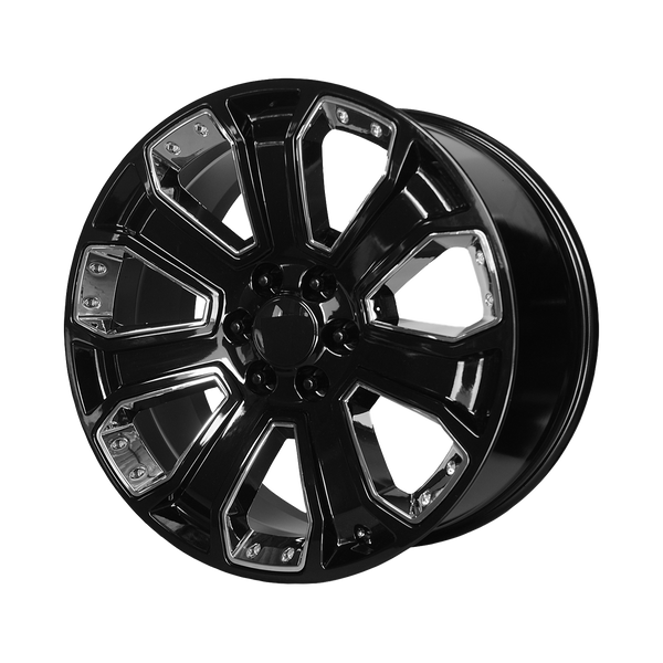 22x9 6x139.7 OE Creations Replica Wheels PR113 Gloss Black With Chrome Accents 24 offset 78.3 hub