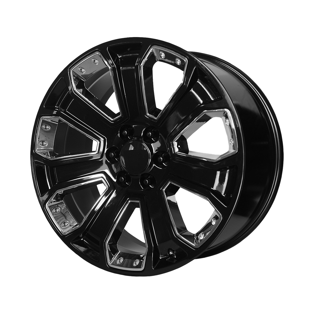 20x9 6x139.7 OE Creations Replica Wheels PR113 Gloss Black With Chrome Accents 24 offset 78.3 hub