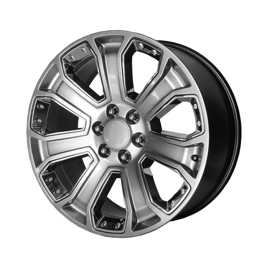 20x9 6x139.7 OE Creations Replica Wheels PR113 Hyper Silver Dark With Chrome Accents 24 offset 78.3 hub