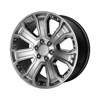 22x9 6x139.7 OE Creations Replica Wheels PR113 Hyper Silver Dark With Chrome Accents 24 offset 78.3 hub