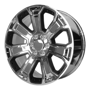 22x9 6x139.7 OE Creations Replica Wheels PR162 Chrome With Matte Black Accents 24 offset 78.3 hub