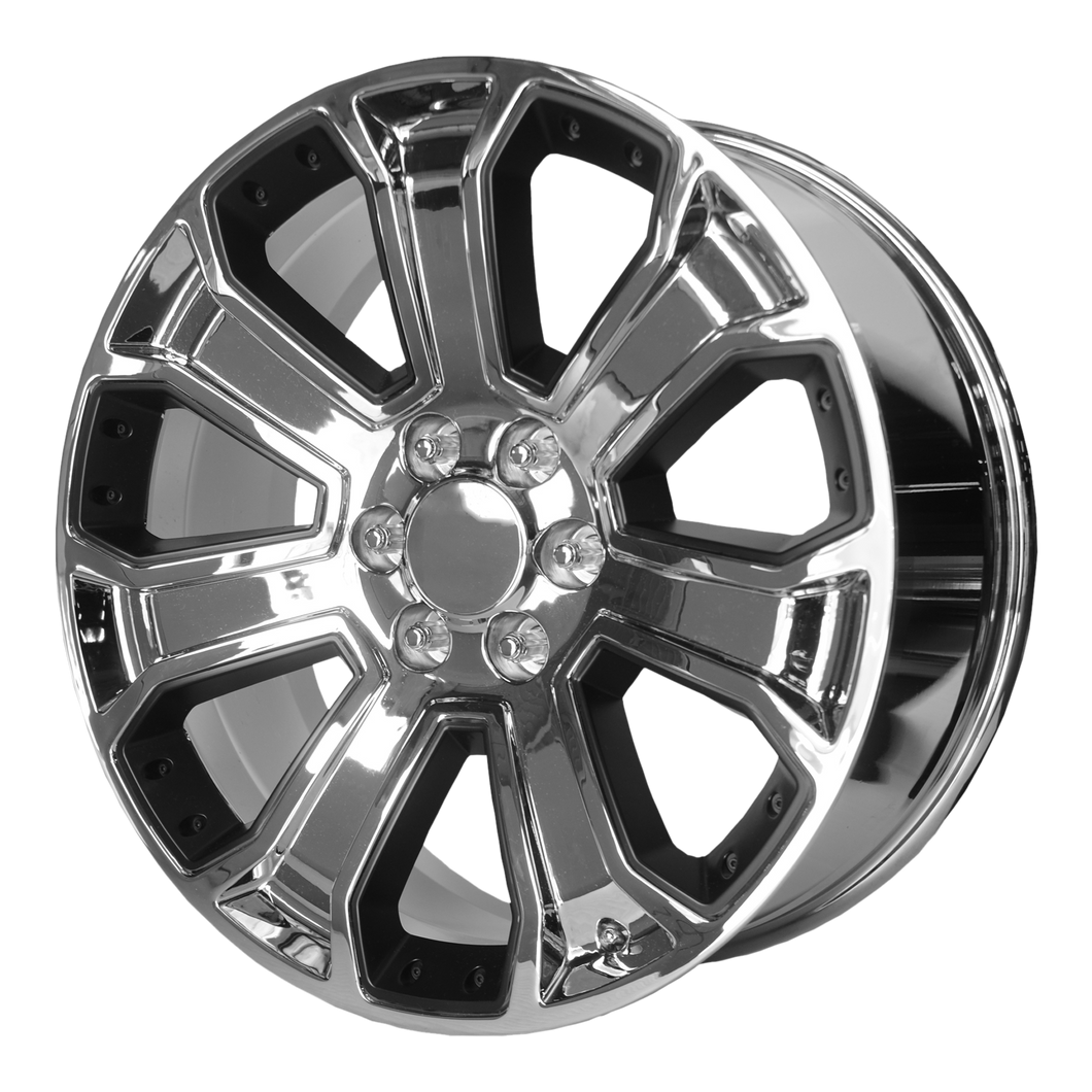 22x9 6x139.7 OE Creations Replica Wheels PR162 Chrome With Matte Black Accents 24 offset 78.3 hub