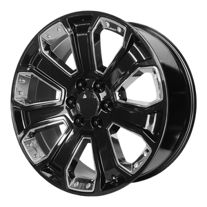 22x9 6x139.7 OE Creations Replica Wheels PR162 Gloss Black With Chrome Accents 24 offset 78.3 hub