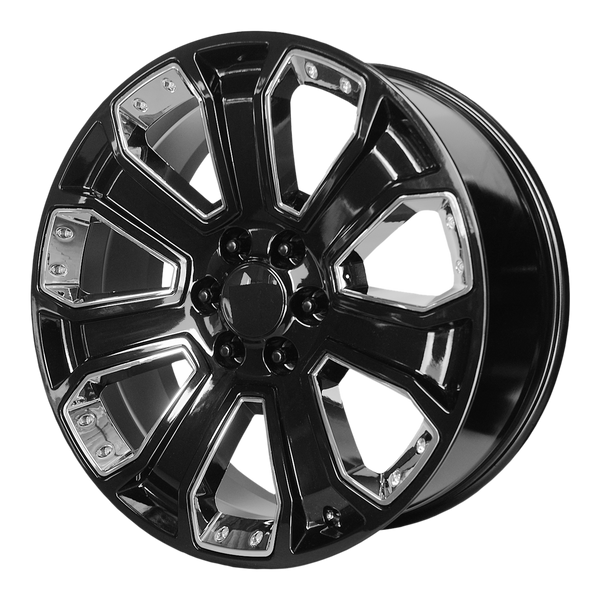 22x9 6x139.7 OE Creations Replica Wheels PR162 Gloss Black With Chrome Accents 24 offset 78.3 hub