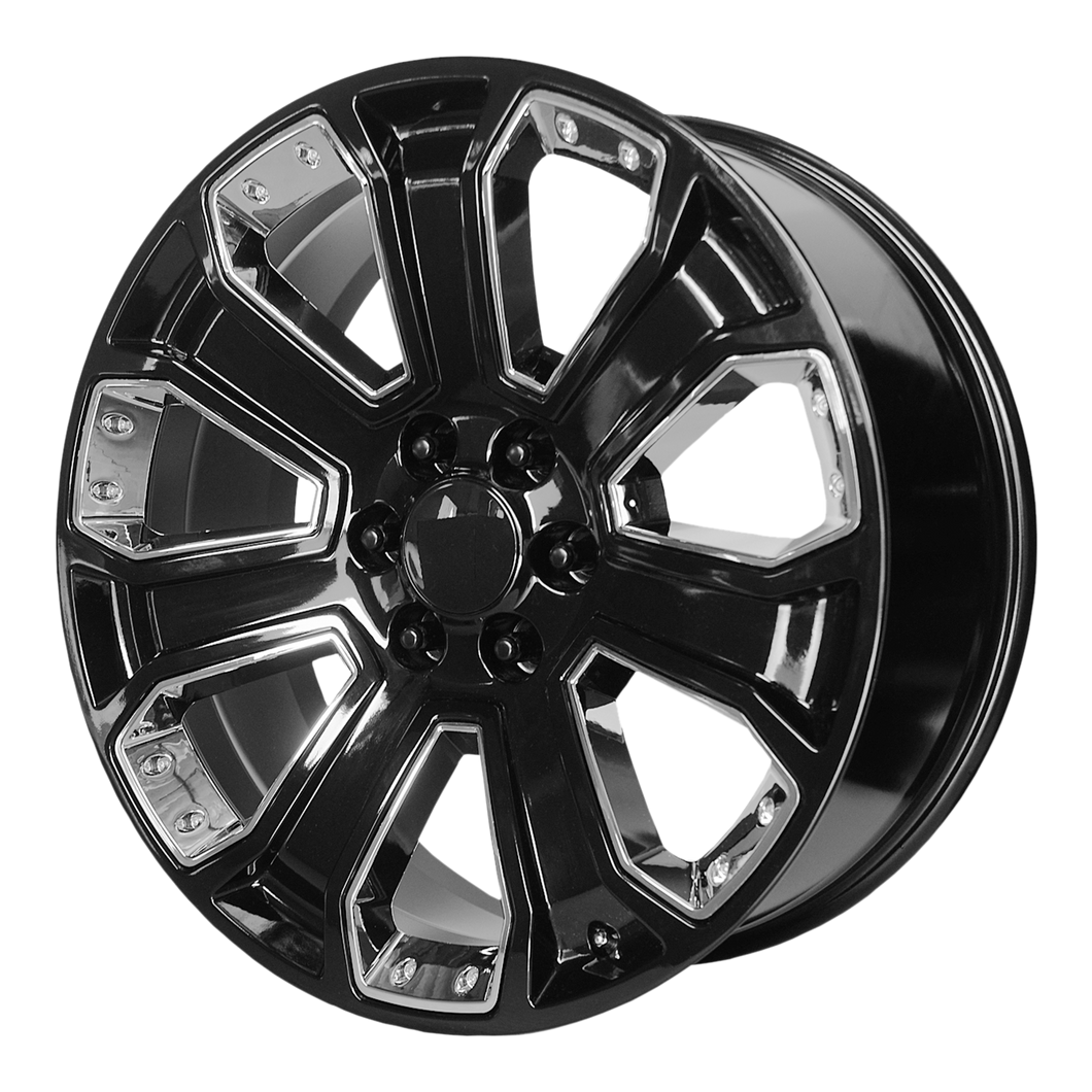 22x9 6x139.7 OE Creations Replica Wheels PR162 Gloss Black With Chrome Accents 24 offset 78.3 hub