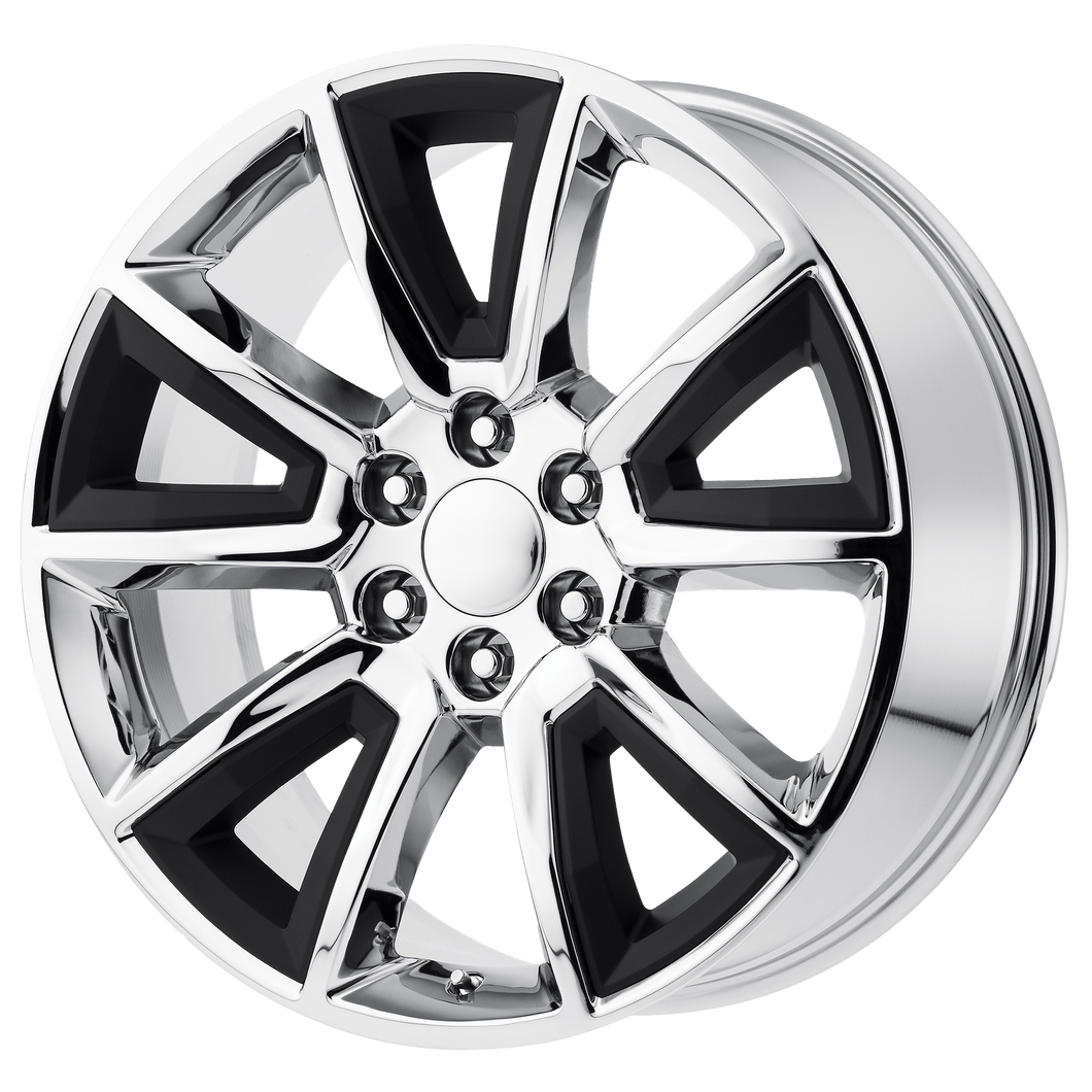 22x9 6x139.7 OE Creations Replica Wheels PR168 Chrome With Matte Black Accents 24 offset 78.3 hub