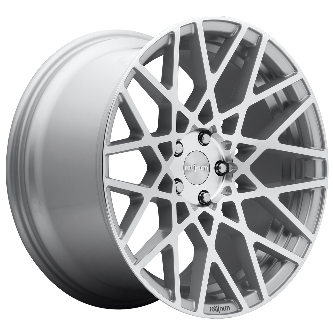 19x8.5 5x114.3 Rotiform Wheels R110 BLQ Gloss Silver Machined 38 offset 72.56 hub