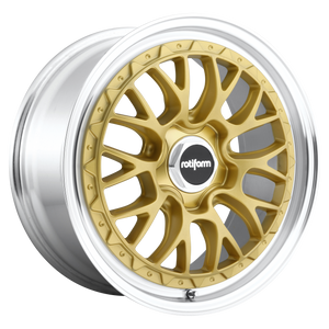 19x8.5 5x112 Rotiform Wheels R156 LSR Matte Gold Machined 35 offset 66.56 hub