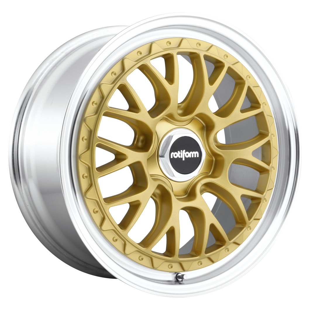 19x8.5 5x112 Rotiform Wheels R156 LSR Matte Gold Machined 35 offset 66.56 hub