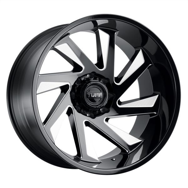 24x14 6x139.7 Tuff Wheels T1B Gloss Black With Milled Spokes -72 offset 112.1 hub