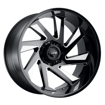 24x14 6x139.7 Tuff Wheels T1B Gloss Black With Milled Spokes -72 offset 112.1 hub