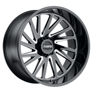 24x14 6x139.7 Tuff Wheels T2A Gloss Black With Milled Spokes -72 offset 112.1 hub