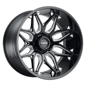 20x12 6x139.7 Tuff Wheels T3B Gloss Black With Milled Spokes -45 offset 112.1 hub