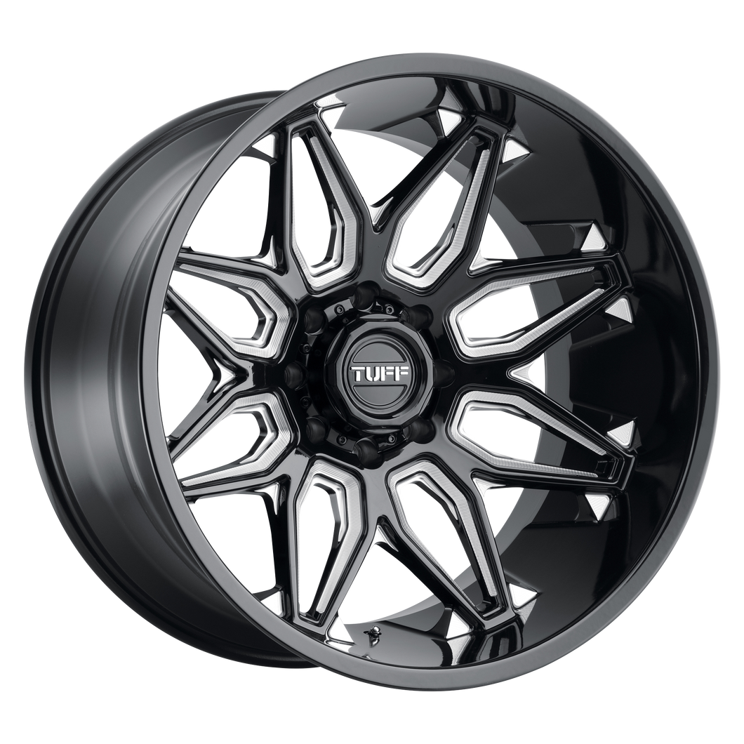 20x12 6x139.7 Tuff Wheels T3B Gloss Black With Milled Spokes -45 offset 112.1 hub