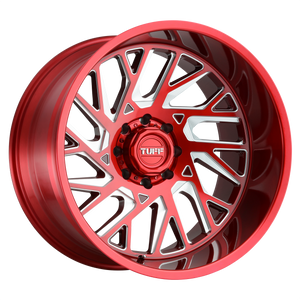 20x12 8x180 Tuff Wheels T4B Candy Red With Milled Spoke -45 offset 125.1 hub