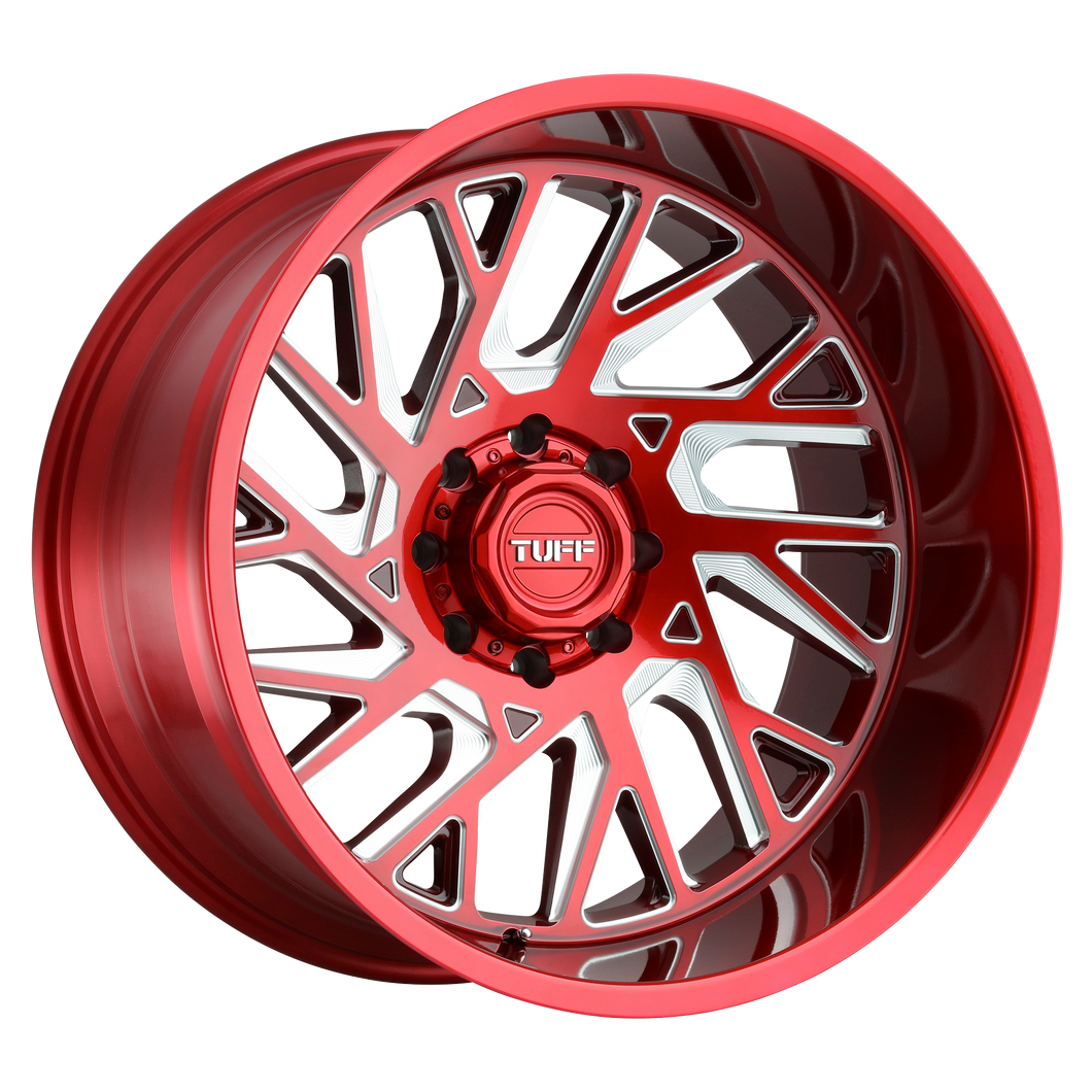 20x12 8x180 Tuff Wheels T4B Candy Red With Milled Spoke -45 offset 125.1 hub