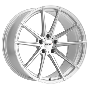 17x8 5x108 TSW Wheels Bathurst Silver With Mirror Cut Face 40 offset 72.1 hub