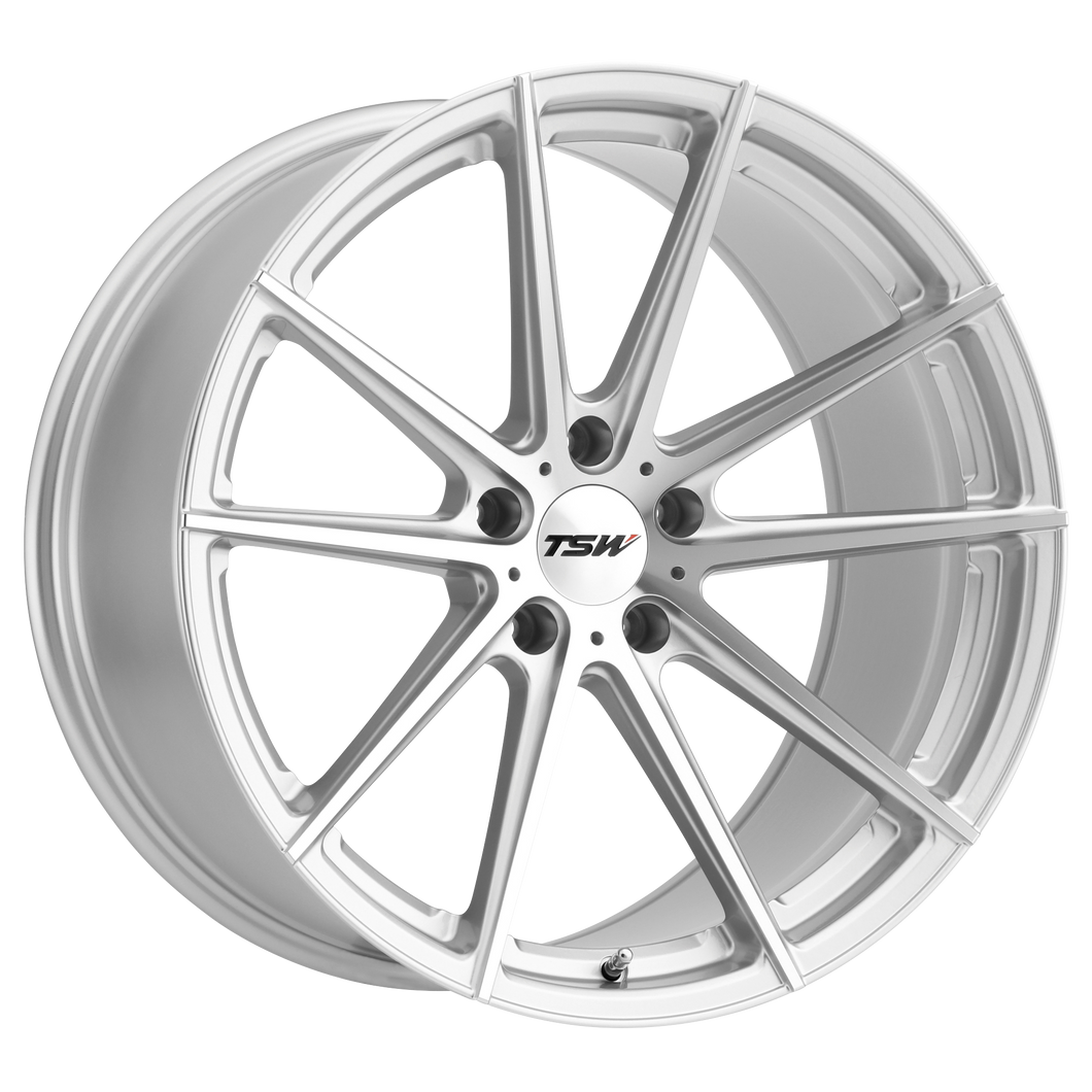 17x8 5x108 TSW Wheels Bathurst Silver With Mirror Cut Face 40 offset 72.1 hub