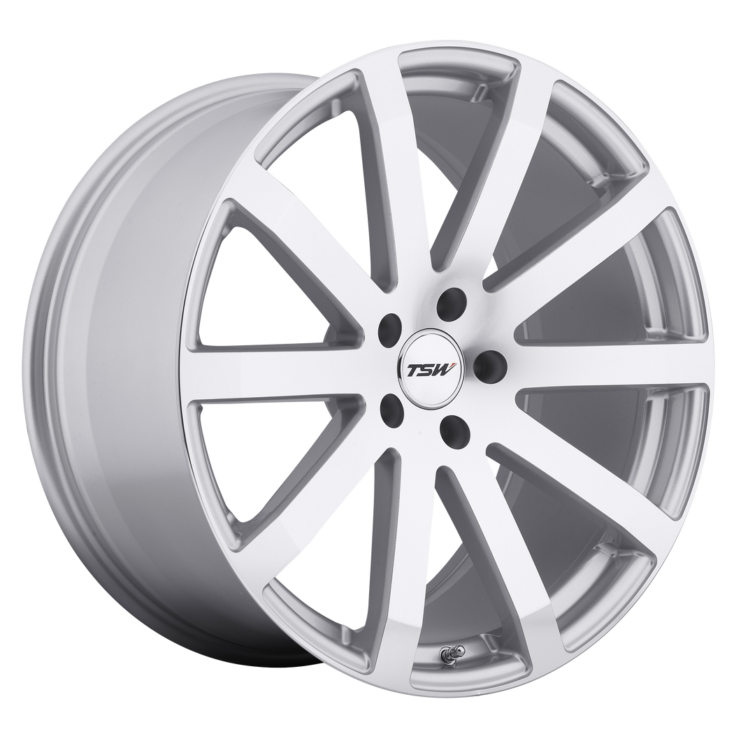 19x8 5x120 TSW Wheels Brooklands Silver With Mirror-Cut Face 20 offset 76.1 hub