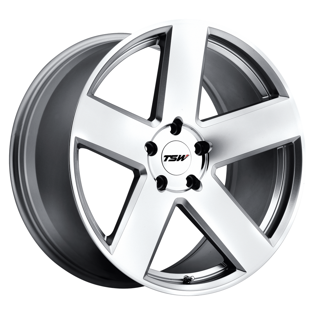 18x9.5 5x120 TSW Wheels Bristol Silver With Mirror-Cut Face 35 offset 76.1 hub