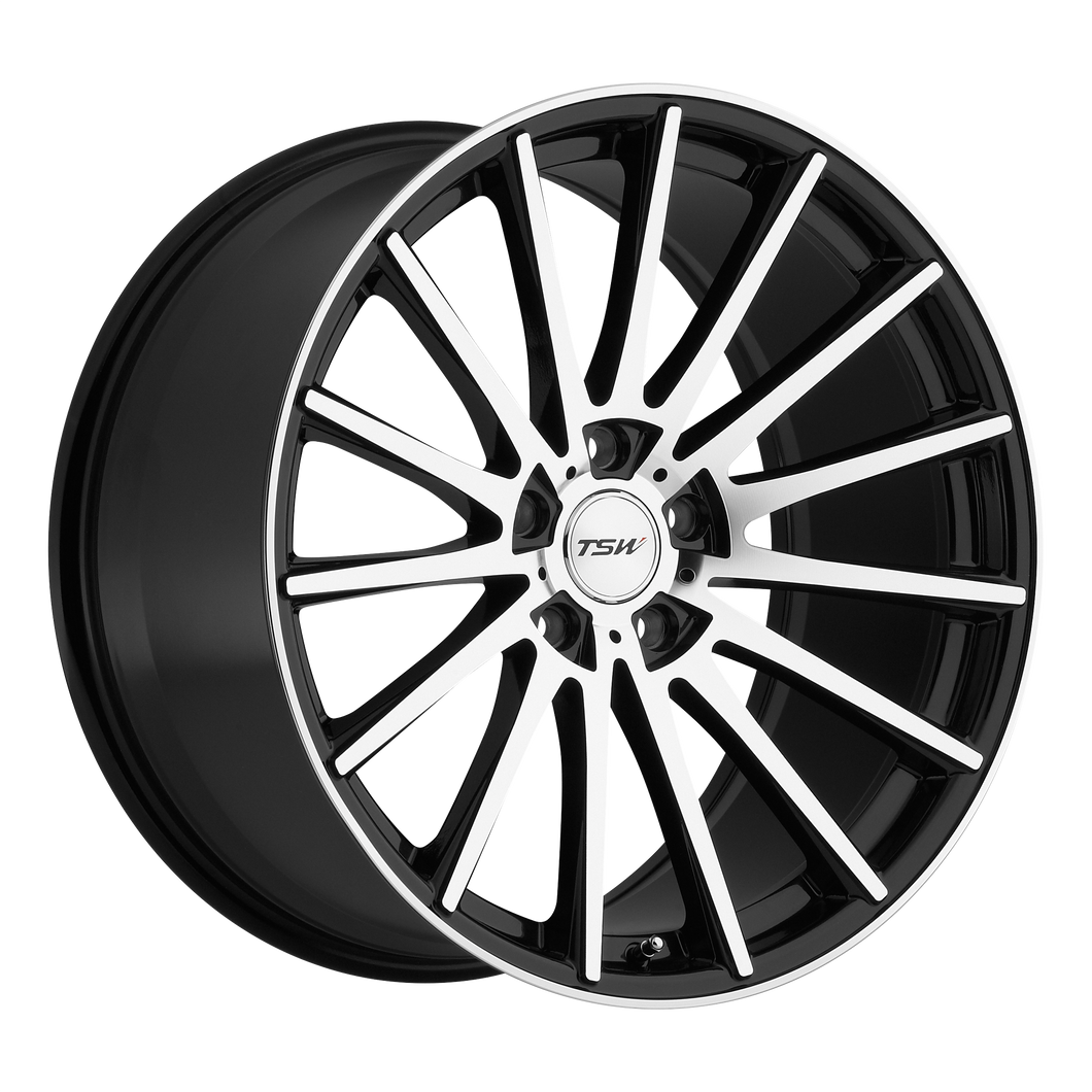 18x9.5 5x120 TSW Wheels Chicane Gloss Black With Mirror Face 35 offset 76.1 hub