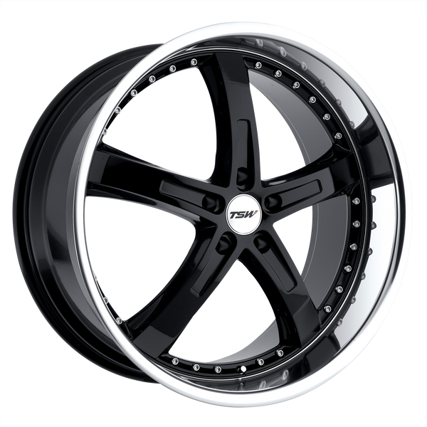 17x8 5x100 TSW Wheels Jarama Gloss Black With Mirror Cut Lip 35 offset 72.1 hub