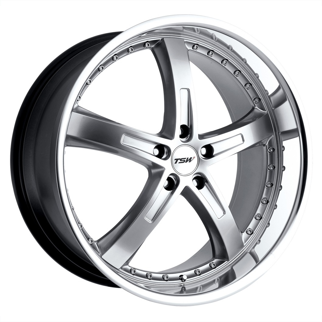 18x9.5 5x114.3 TSW Wheels Jarama Hyper Silver With Mirror Cut Lip 20 offset 76.1 hub