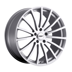 17x8 5x114.3 TSW Wheels Mallory Silver With Mirror Cut Face 40 offset 76.1 hub