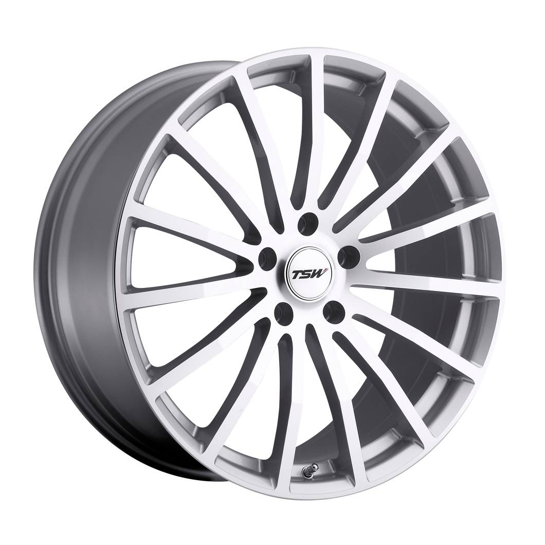 17x8 5x114.3 TSW Wheels Mallory Silver With Mirror Cut Face 40 offset 76.1 hub