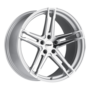 19x8.5 5x120 TSW Wheels Mechanica Silver With Mirror Cut Face 35 offset 76.1 hub