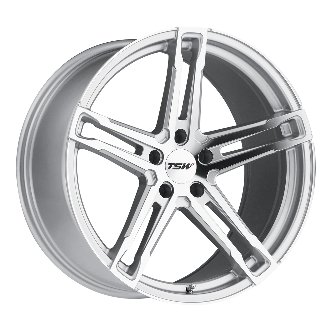 19x8.5 5x120 TSW Wheels Mechanica Silver With Mirror Cut Face 35 offset 76.1 hub