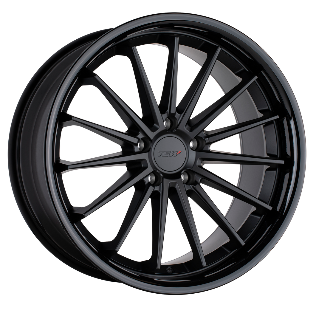 19x8.5 5x120 TSW Wheels Marina Matte Black With Gloss Black Lip 20 offset 76.1 hub