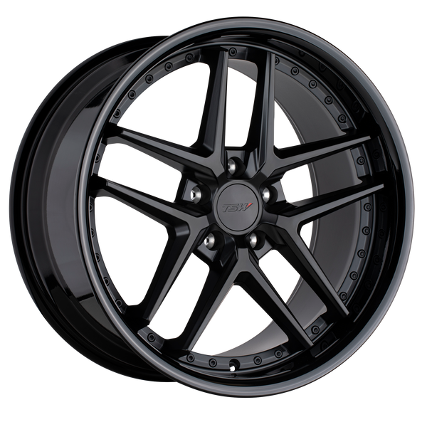 18x9.5 5x114.3 TSW Wheels Premio Matte Black With Gloss Black Lip 20 offset 76.1 hub